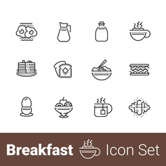 Breakfast outline thin modern icon set of 12 icons. EPS 10