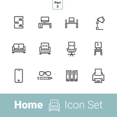 Home stuff outline icon set of 12 thin modern stylish icons. Part 3 - cabinet. EPS 10
