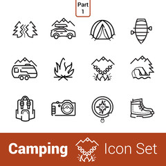 Camping high quality outline icon set of 12 icons. Part 1. EPS 10.
