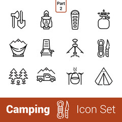 Camping high quality outline icon set. Part 2