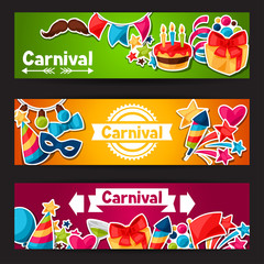 Carnival show and party banners with celebration stickers