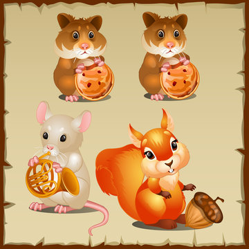 Set of squirrel with hamsters and mouse