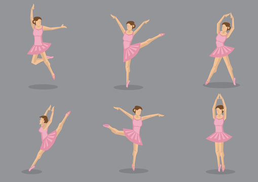 Pink Tutu Ballerina Vector Icon Set