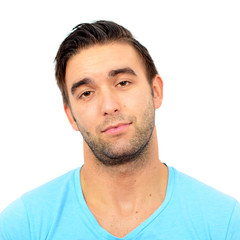 Obraz premium Portrait of man with funny face against white background