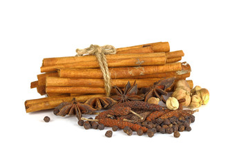 Various spices on a white background