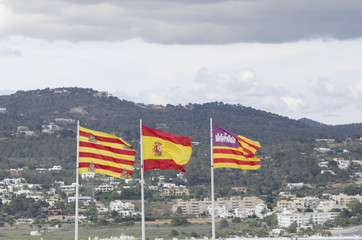 Flags of dalt Vila in Ibiza island and city.