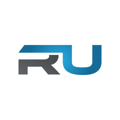 RU company linked letter logo blue
