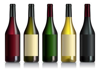 Set of wine bottles with labels