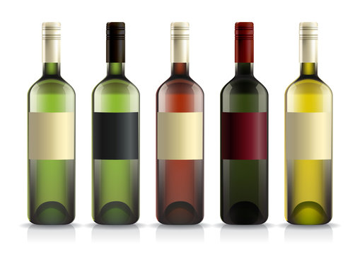 Set of wine bottles with labels