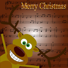 Christmas card , which depicts a cheerful Christmas deer . Against the background note on Christmas .