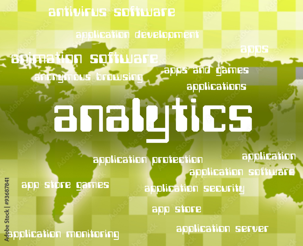 Poster analytics word indicates collection online and report