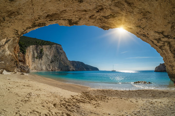 Beautiful summer white Porto Katsiki beach on Ionian Sea Lefkada