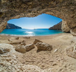 Beautiful summer white Porto Katsiki beach on Ionian Sea Lefkada