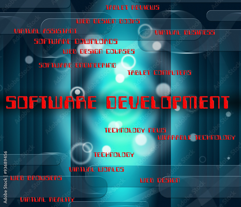 Poster software development shows forming growth and softwares