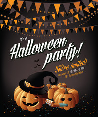 Halloween party pumpkins bunting and confetti invitation background EPS 10 vector