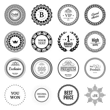Collection black labels for promo seals. Vintage sticker with te