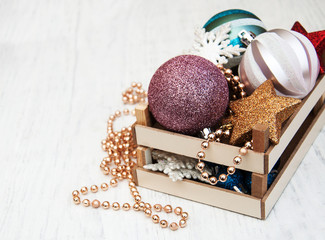 box with christmas baubles