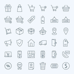Line Shopping and E-commerce Icons Set