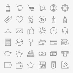 Line Online Shopping and Commerce Icons Big Set