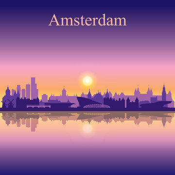 Amsterdam city skyline silhouette background
