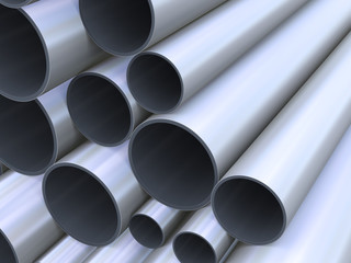 3d closeup of steel pipes