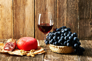 Grapes, cheese and red wine