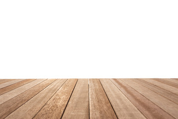 Empty top of wooden table or counter isolated on white backgroun