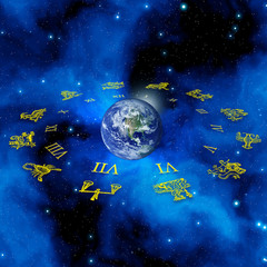 the planet Earth with zodiac symbols 