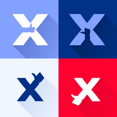 X letter with thumb up set.