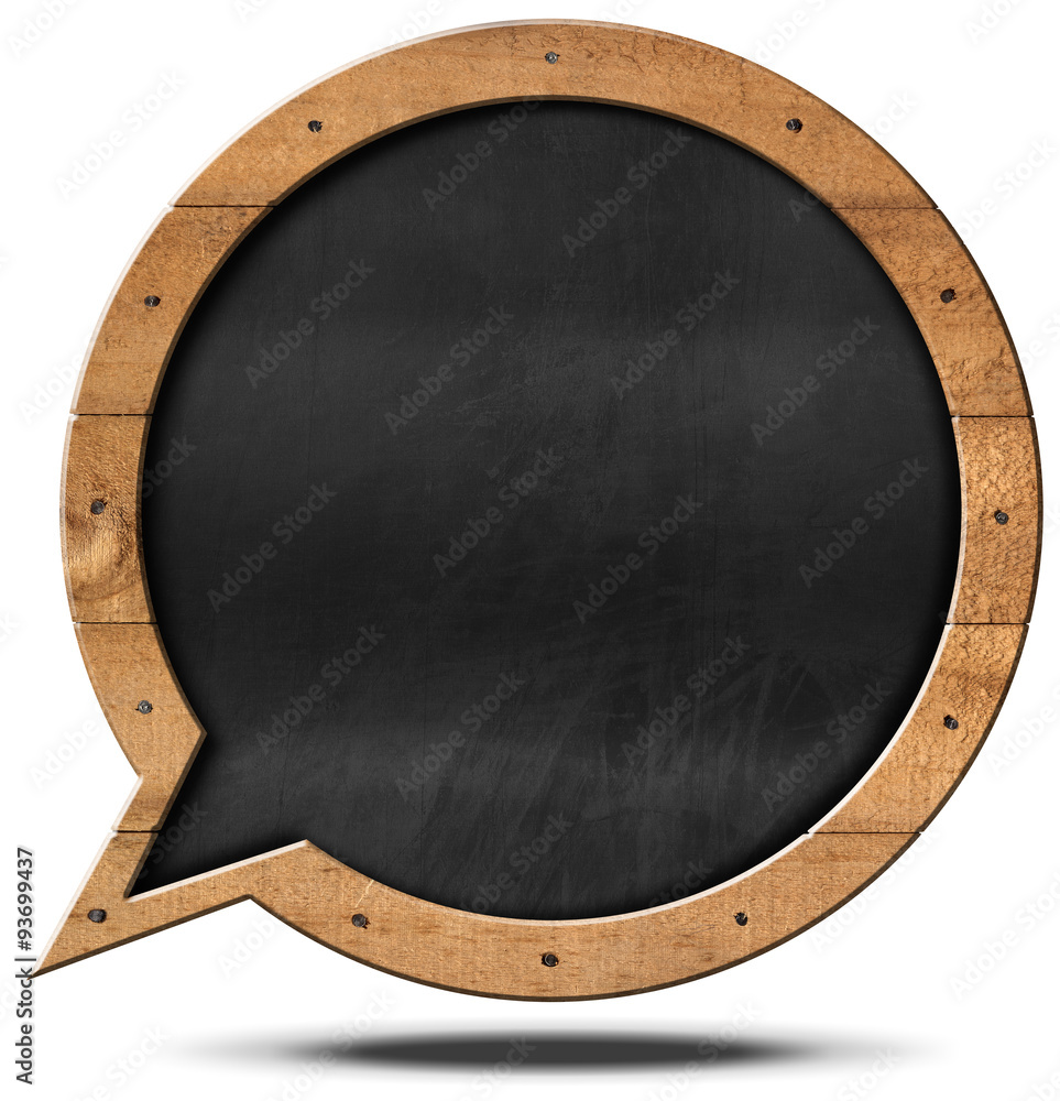 Poster blackboard - speech bubble shaped / empty blackboard with wooden frame in the shape of a speech bubb
