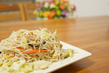 Long life noodle fried vegetarian food