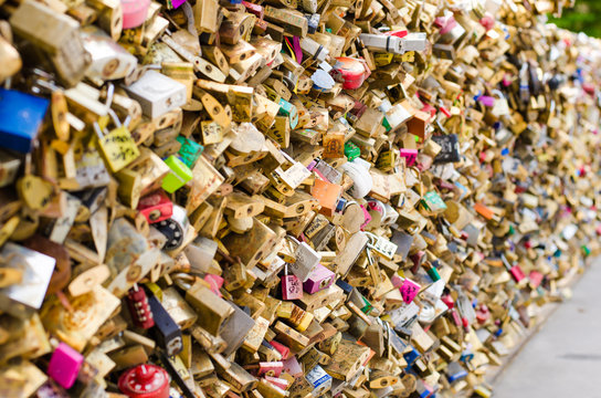 thousands of locks on pont de arts. Paris