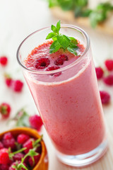 Delicious milk shake, raspberry smoothie