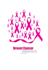 Breast cancer awareness pink ribbon. Vector Illustration.