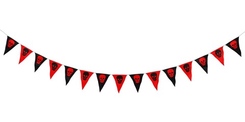 Obraz premium Red and Black Skulls Hanging Bunting Curve isolated on white