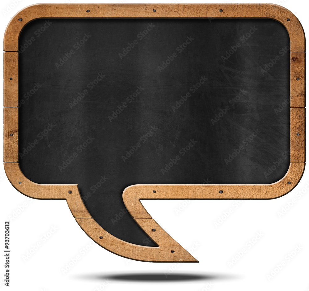Poster blackboard - speech bubble shaped / empty blackboard with wooden frame in the shape of a speech bubb