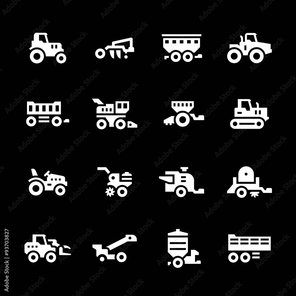 Wall mural Set icons of agricultural machinery