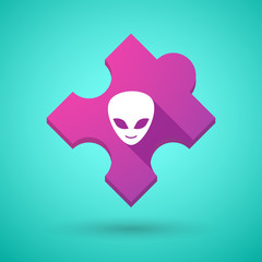 Long shadow puzzle icon with an alien face