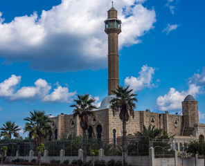 Beautiful mosque in Tel Aviv against blue cloudy sky 2