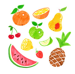 Childlike drawings of fruit.