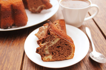 Marble cake on wooden table