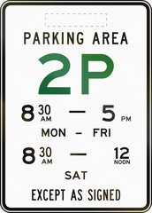 Australian road sign: Parking with time restriction - 2 Hours, with copy space