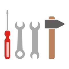 tools, screwdriver, hammer and spanners, colored vector icon
