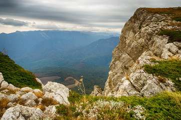 view from the mountain forest in a cloudy day