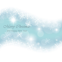 Naklejka na ściany i meble Glowing blue vector Christmas card with snowflakes and stars.