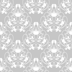 Elegant damask grey seamless vector background with delicate