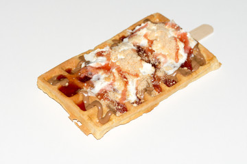 Waffles topped with chocolate cream