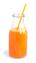 Pumpkin smoothie in a bottle on a white background. Isolated photo.