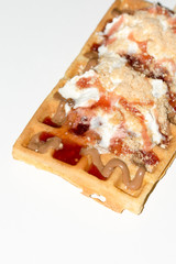 Waffles topped with chocolate cream