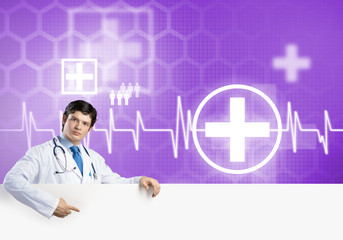 Doctor with banner